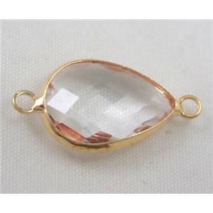 Chinese crystal glass connector, faceted teardrop, approx 13x18mm