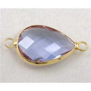 Chinese crystal glass connector, faceted teardrop, approx 13x18mm