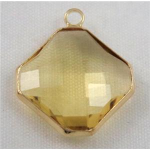 Chinese crystal glass pendant, faceted square, approx 16x16mm