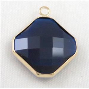 Chinese crystal glass pendant, faceted square, approx 14x14mm