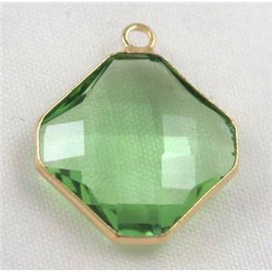 Chinese crystal glass pendant, faceted square, approx 12x12mm