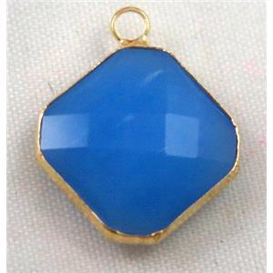 Chinese crystal glass pendant, faceted square, approx 12x12mm