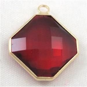 Chinese crystal glass pendant, faceted square, approx 14x14mm