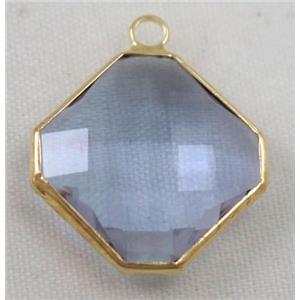 Chinese crystal glass pendant, faceted square, approx 14x14mm