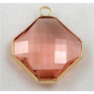 Chinese crystal glass pendant, faceted square, approx 16x16mm