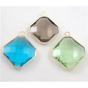 Chinese crystal glass pendant, faceted square, approx 12x12mm