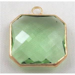 Chinese crystal glass pendant, faceted square, approx 12x12mm