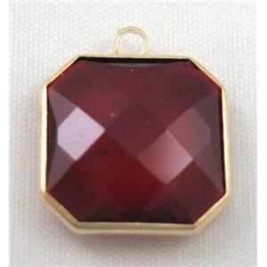 Chinese crystal glass pendant, faceted square, approx 16x16mm