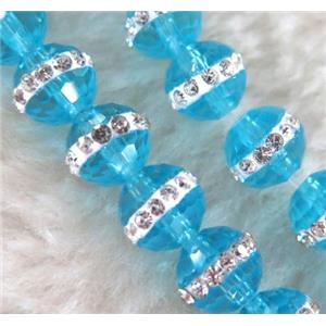 Chinese crystal bead with rhinestone, faceted round, approx 10mm dia, 40pcs per st