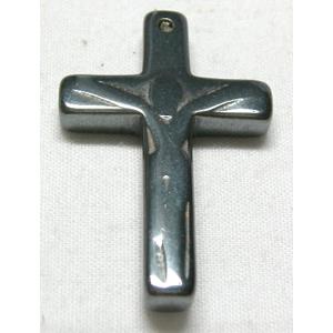 Black Hematite Cross Pendant With Hole, 20x32mm