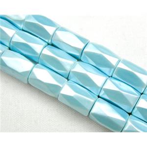 magnetic Hematite Beads, faceted tube, aqua, 5x8mm, 50 beads per st.