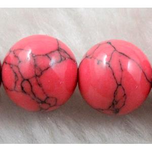 Synthetic Turquoise Beads Red Dye Smooth Round, 12mm dia, 31pcs per st