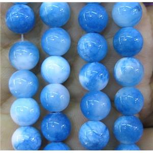 Persia jade bead, round, stabile, blue, 14mm dia, approx 28pcs per st