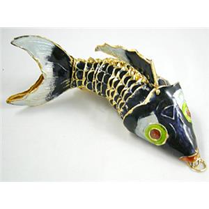 Cloisonne Brass Pendant Goldfish Black, 125mm length