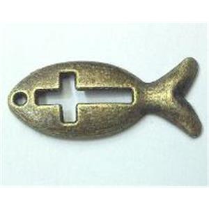 Tibetan silver alloy fish pendant, non-nickel, bronze, approx 9x21mm