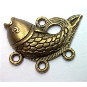 tibetan silver alloy fish pendant non-nickel, bronze, approx 22x30mm