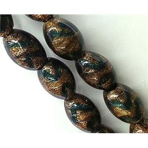 lampwork glass bead, rice-shape, approx 11x16mm