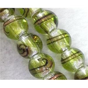 lampwork bead within silver foil and stripe, round, 12mm dia