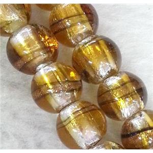 lampwork bead within silver foil and stripe, round, 12mm dia