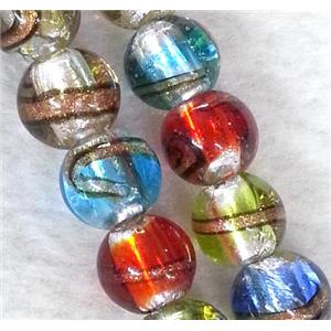 lampwork bead within silver foil and stripe, round, 12mm dia