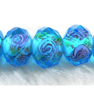 Lampwork Glass bead, faceted wheel, flower, 9x12mm