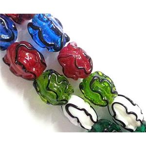 Lampwork Glass bead with stripe, barrel, mixed color, 13x18mm