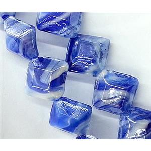 Plated Lampwork glass bead, square, approx 17x17mm