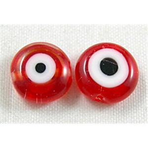 lampwork glass beads with evil eye, flat-round, red, 12mm dia, 33pcs per st