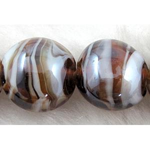 Lampwork Glass Beads, flat round, coffee, 16-17mm dia