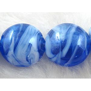 Lampwork glass bead, flat round, 20mm dia