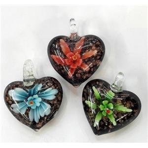 lampwork pendant, heart, approx 30mm dia