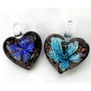 lampwork pendant, heart, approx 30mm dia