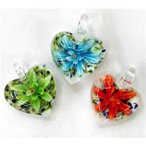 lampwork pendant, heart, approx 30mm dia