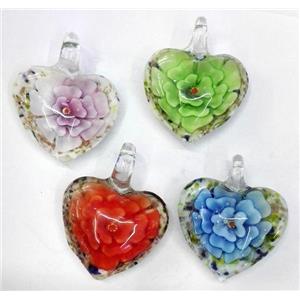 lampwork pendant, heart, approx 30mm dia