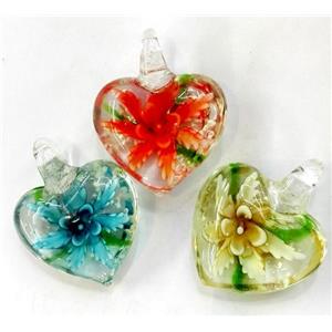 lampwork pendant, heart, approx 30mm dia