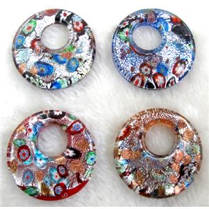 Lampwork glass pendants, silver foil, mixed, 50mm dia