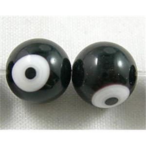 lampwork glass beads with evil eye, round, black, 6mm dia, 2eyes, 67pcs per st