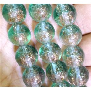 Lampwork glass bead within goldsand, round, double color, approx 12mm dia