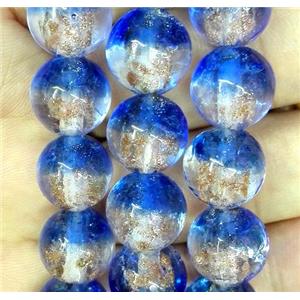 Lampwork glass bead within goldsand, round, double color, approx 12mm dia