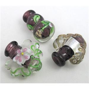 purple glass lampwork pendant, bottle, mixed shaped, approx 16-27mm, 5mm hole