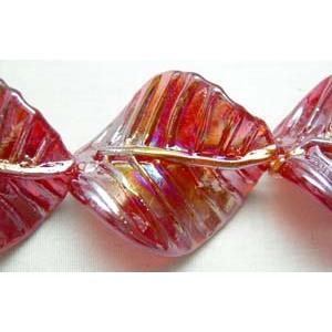 Handmade Twist leaf Lampwork Beads With Plated Color, 26x32mm,15pcs per st