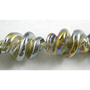 Handmade Plated with Color Twist Lampwork Beads, 12mm dia,20mm length,hole:1.5mm,20pcs per st