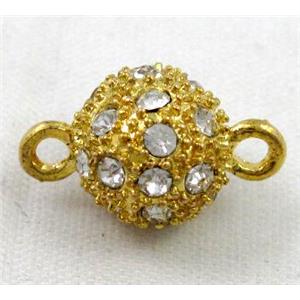 Magnetic alloy clasp paved rhinestone, approx 12mm dia