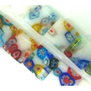 Millefiori glass bead, square, mixed, 20x20mm, 20pcs per st