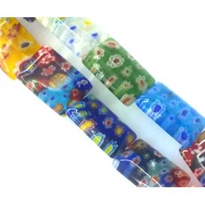 Millefiori glass bead, rectangle, mixed, 15x20mm, 20pcs per st