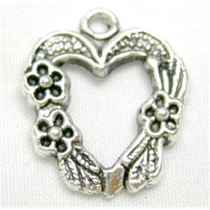 Tibetan Silver Heart Pendant Non-Nickel, 16mm wide