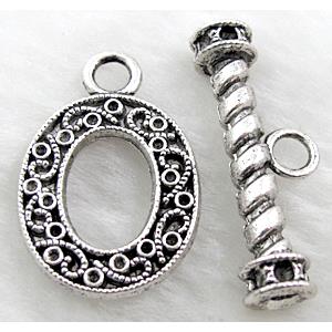 Tibetan Silver Toggle Clasps Non-Nickel, 21x25mm, stick:8x37mm