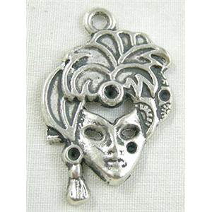 venetian lady mask charm, Tibetan Silver Non-Nickel, 19.5x28mm