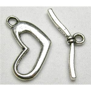 Tibetan Silver toggle clasps non-nickel, heart:19mm wide, stick:19mm length