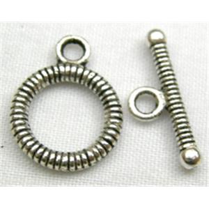 Tibetan Silver toggle clasps non-nickel, ring:11mm dia,stick:15mm length